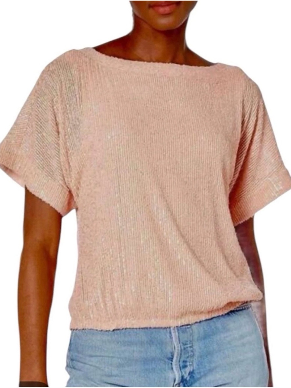NWT Trina Turk Sprite 2 Peach Sequin Top Strawberry Fields Retail $248 Large